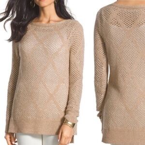 Chico’s Open Knit Linen Cotton Pullover, Large (12/14)